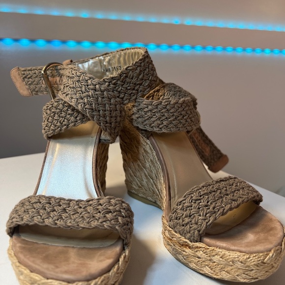 Stuart Weitzman Brown Crochet Wedge Sandals - Picture 5 of 6